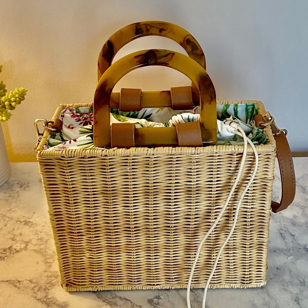 INC. square shaped summer wicker/rattan basket bag